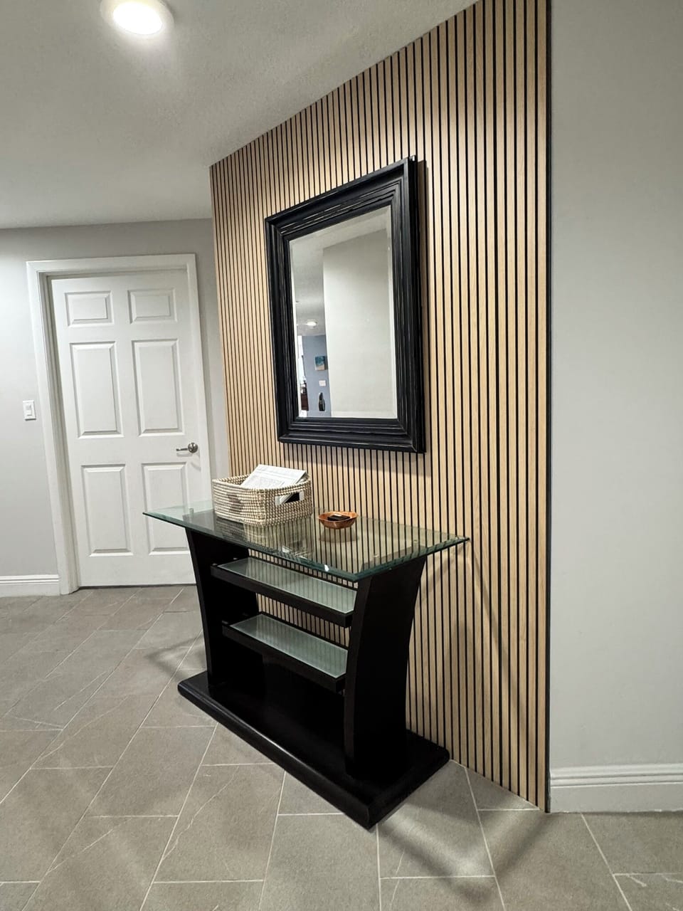 Decorative wall in the entry foyer.