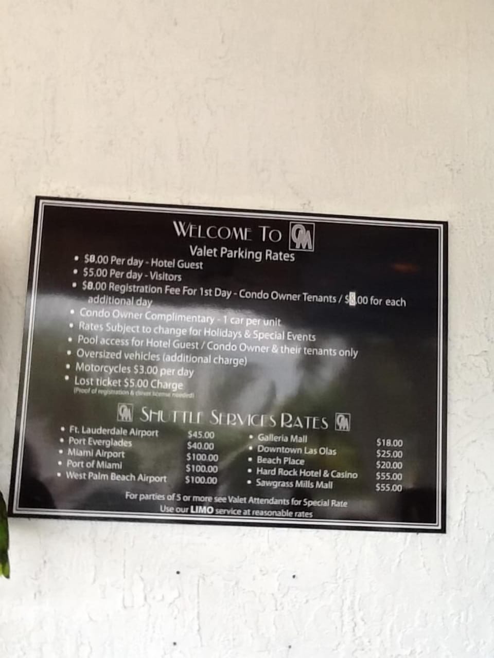 Shuttle rates parking valet