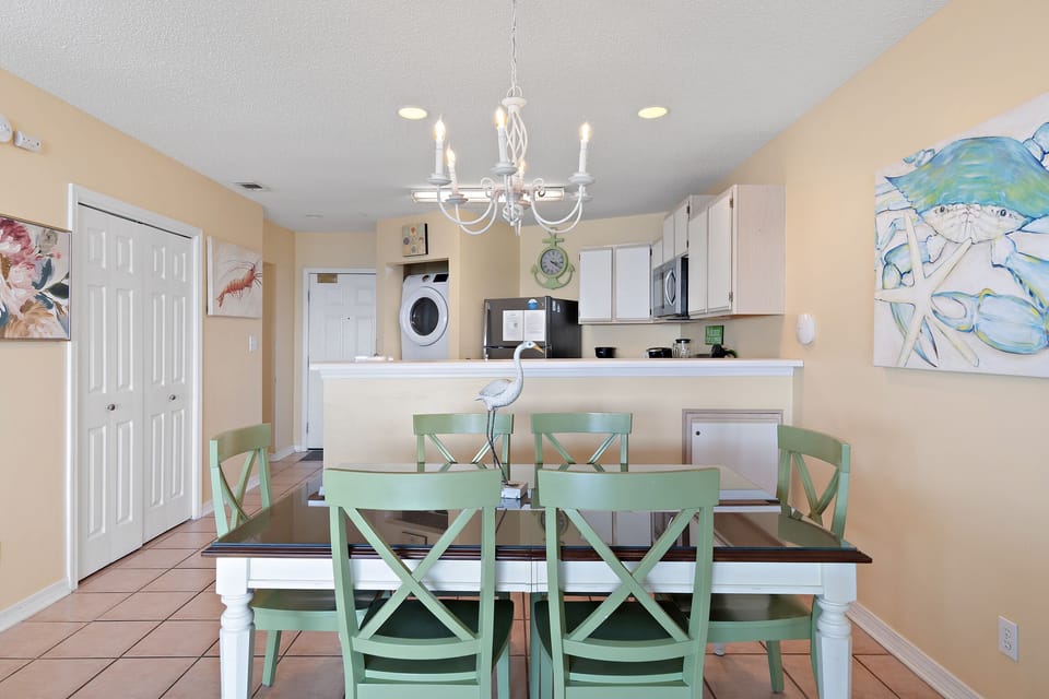 Gather at the table just off the kitchen for shared meals.