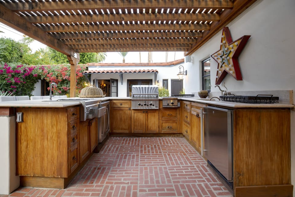 Full Outdoor Kitchen with Grill and Wine Coolers + Refrigerator 