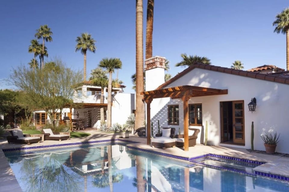 Hot Tub for 4 on Right and Rear Elevation Shows 3 Attached Buildings