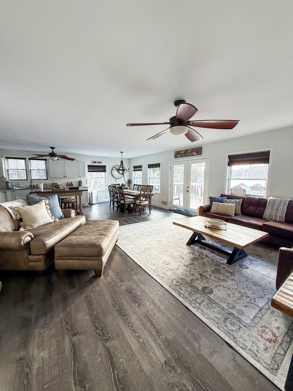 Main level open concept room with the living room, dining room and kitchen