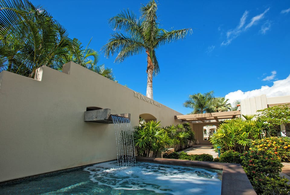 the water feature entering the pool area