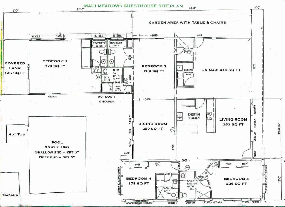 Site Plan.  Bedroom 1, 2, 3 have King Beds.  Bedroom 4 has a queen beds