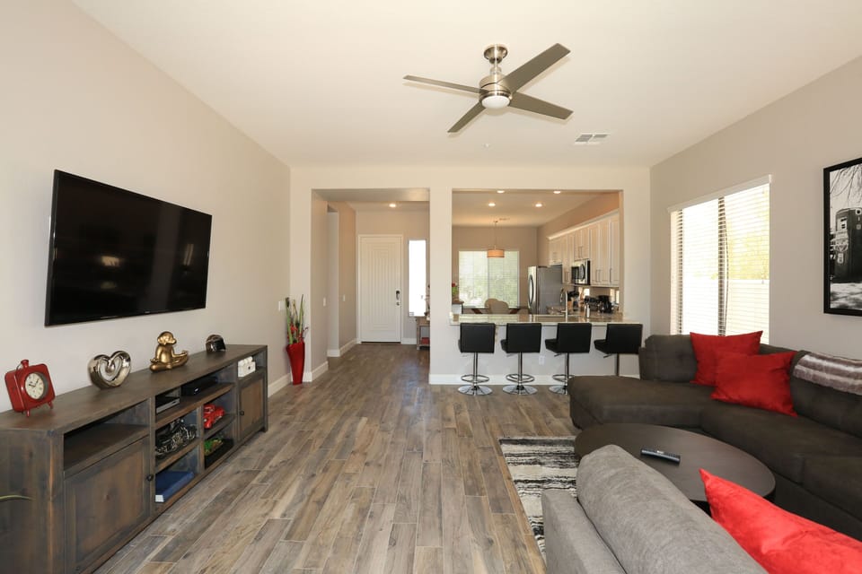Large family room with big tv.