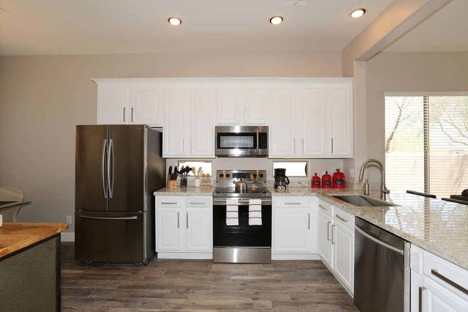 Fully stocked kitchen.