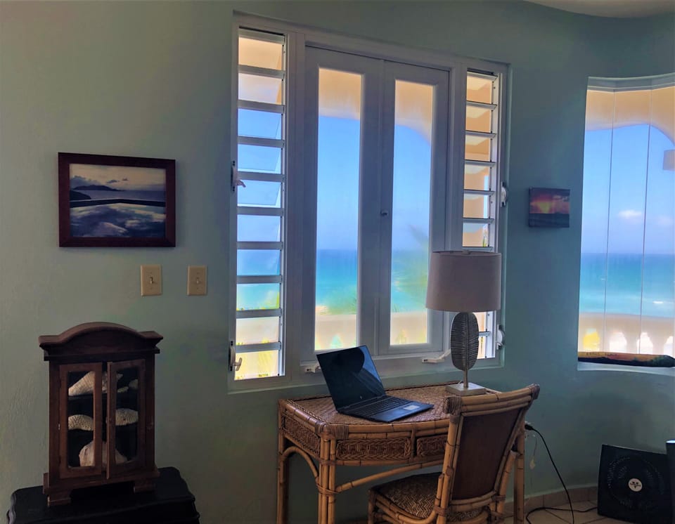 Desk to work from paradise overlooking the ocean.
