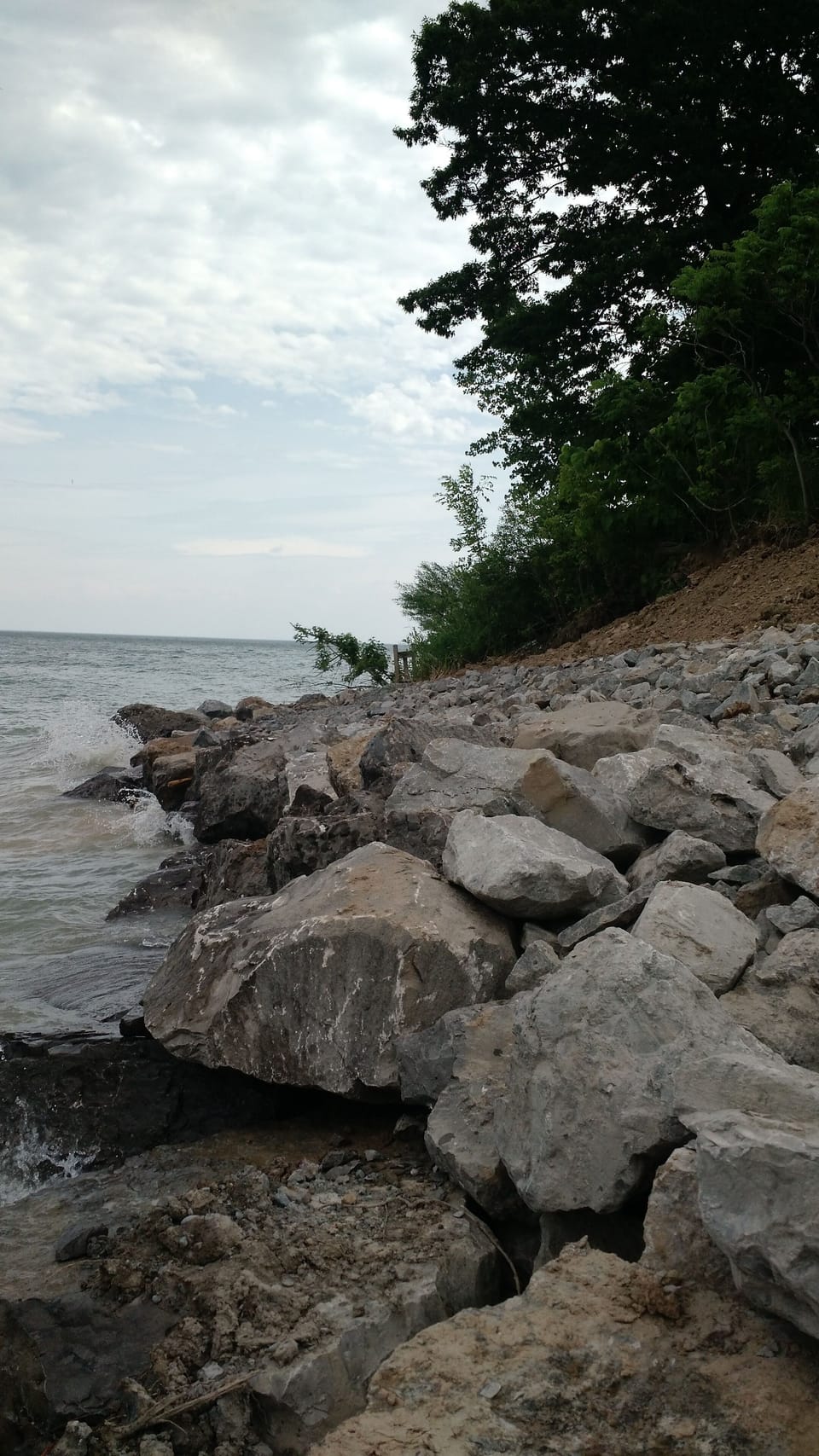Lake Ontario shore now protected with wall of boulders-still have access to swim