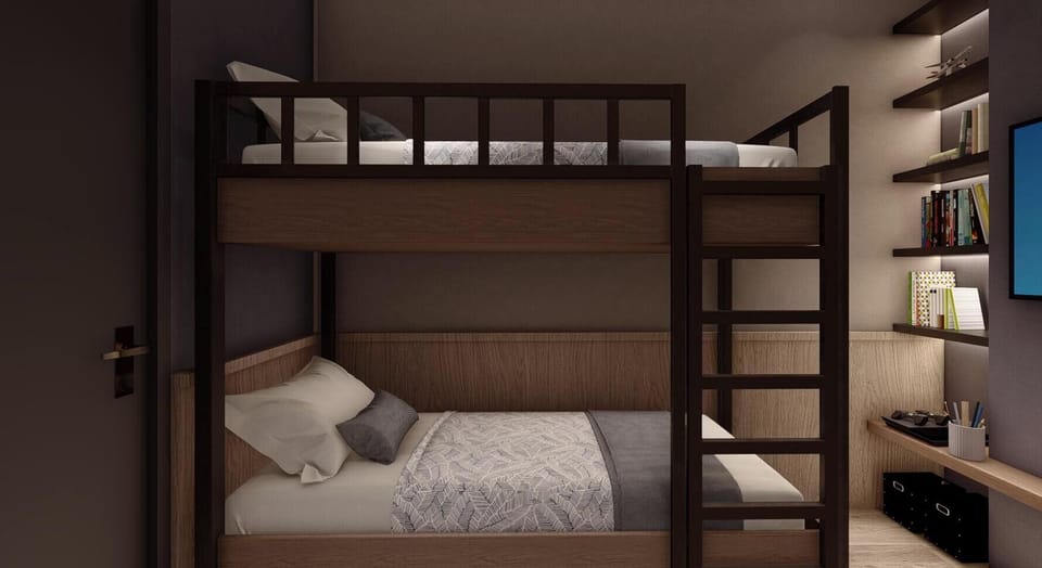 bedroom 2 with bunkbed, smart TV, AC
