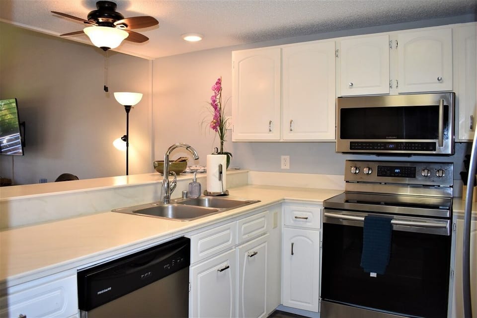 Kitchen is stocked with everything you need for cooking meals 