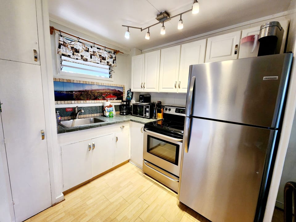 Kitchen: Fridge w/ice maker, stove/oven, coffee makers (filter & Keurig), etc
