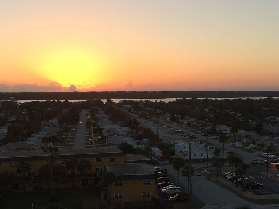 Sunset view from the balcony looking at the river