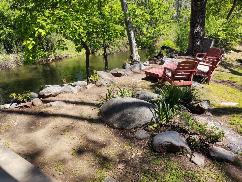 Garden area overlooks the river