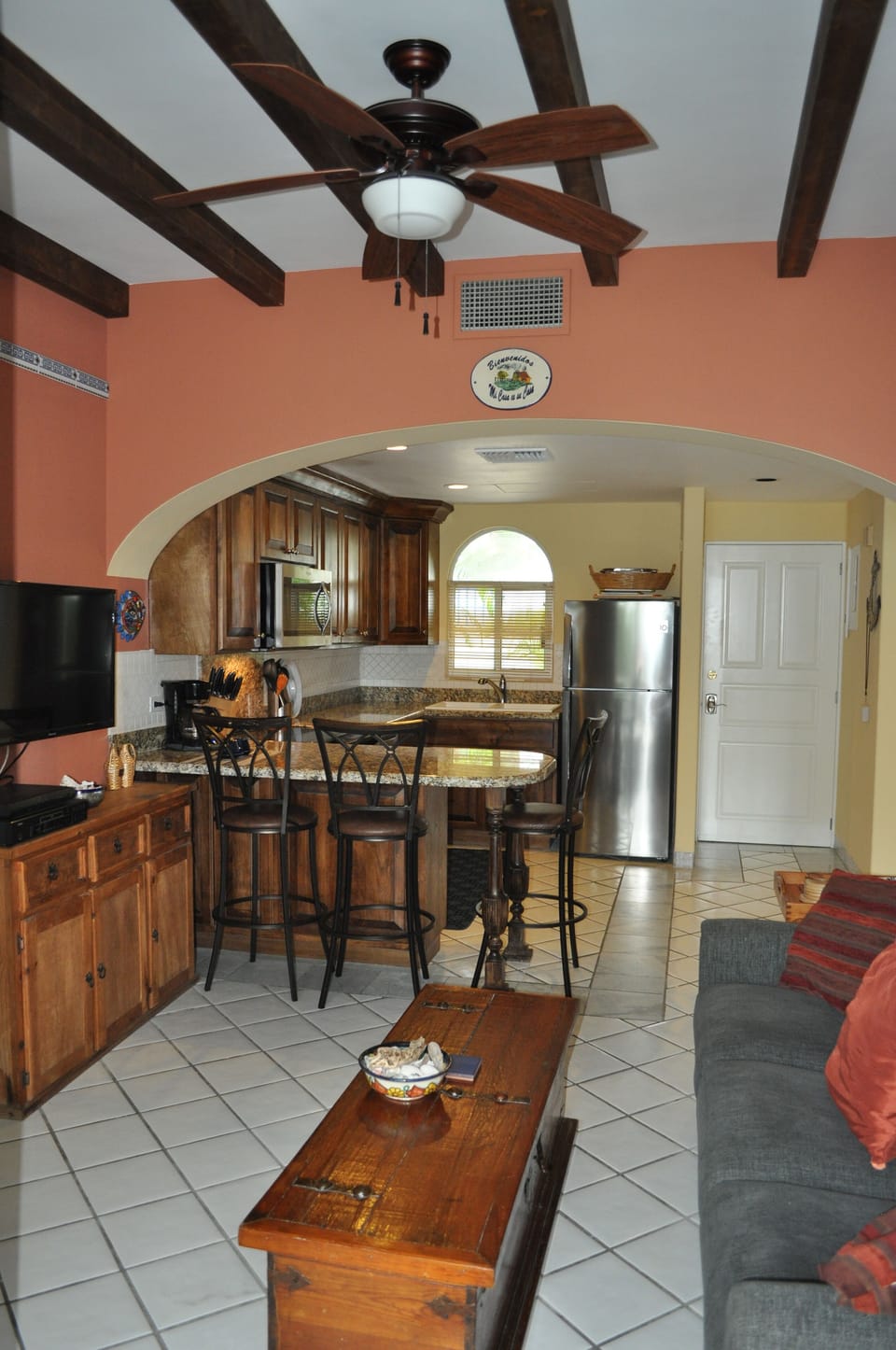 living room looking into kitchen