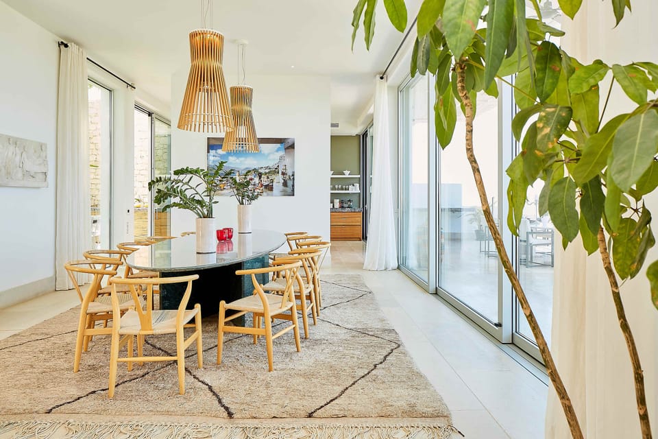 Indoor dining area and the living room area