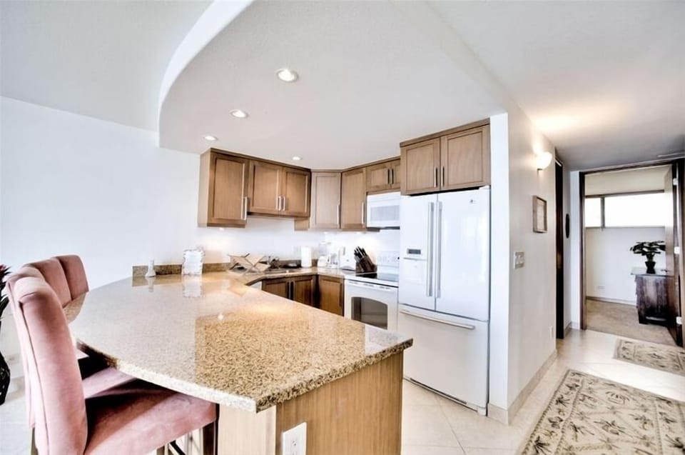 Kitchen with a view toward the guest bedroom