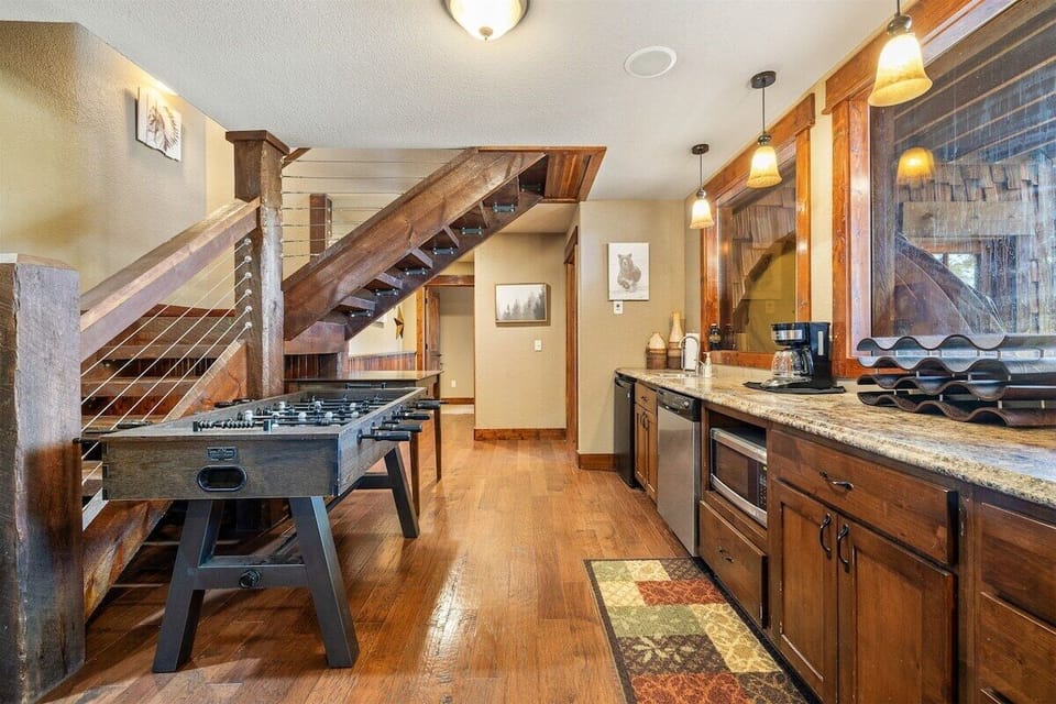 Lower level wetbar, foosball area, mini fridge