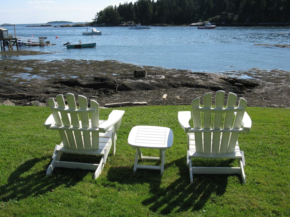 Take your coffee or a bottle of wine and a couple glasses down to the shore