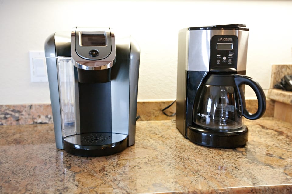 If you are a coffee lover you can have your choice,  Keurig or drip coffee