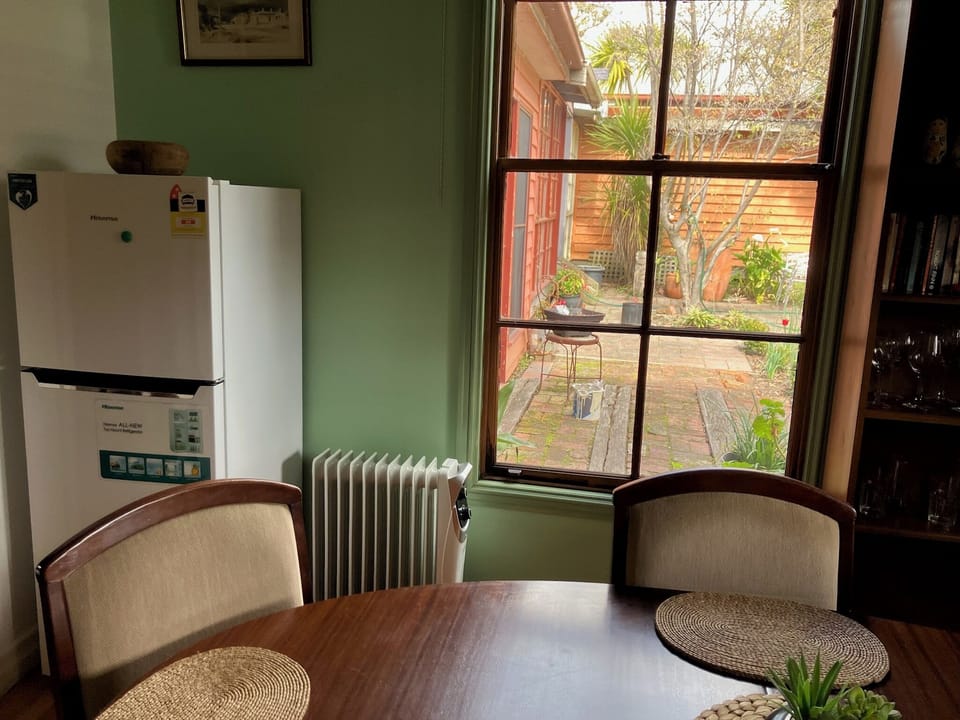 View into back 
court garden from dining area.