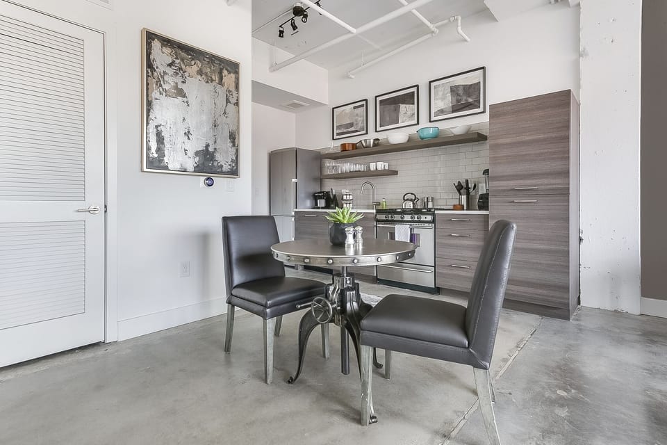 Dining area with seating for two.