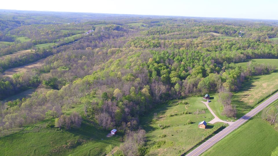 View from a drone.  The Cottage and the Cabin at Antler Ridge
