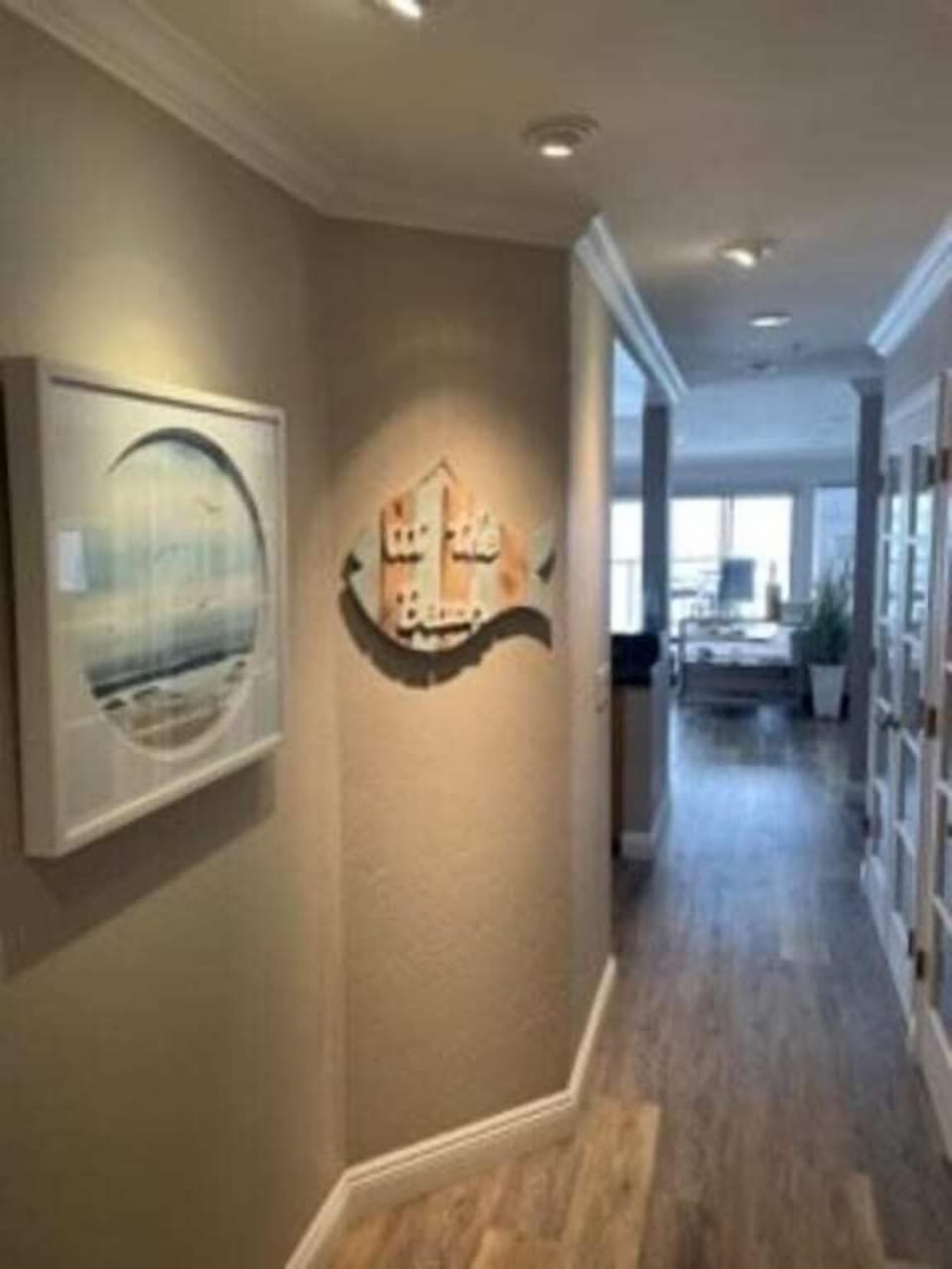 Entryway to kitchen, dining, and living rooms