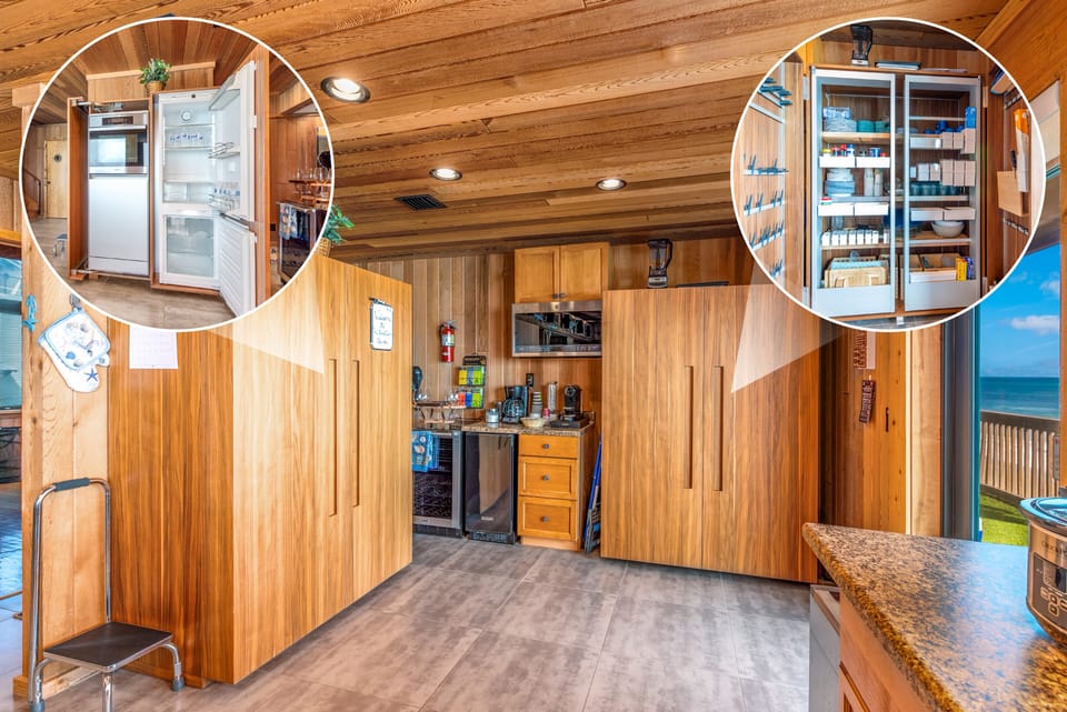 Appliances and pantry tucked inside high-end cabinets