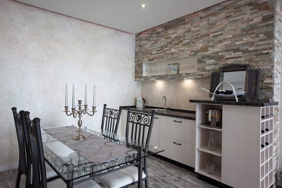 Large dining table with kitchen bar