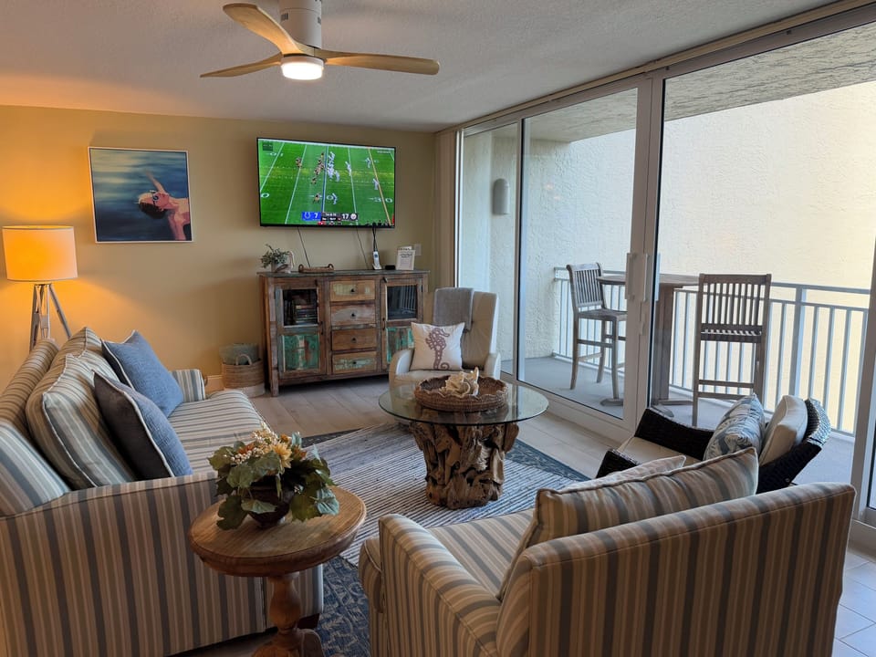 Smart TV and comfortable seating.