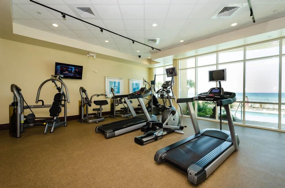Fitness center overlooking the Gulf of Mexico
