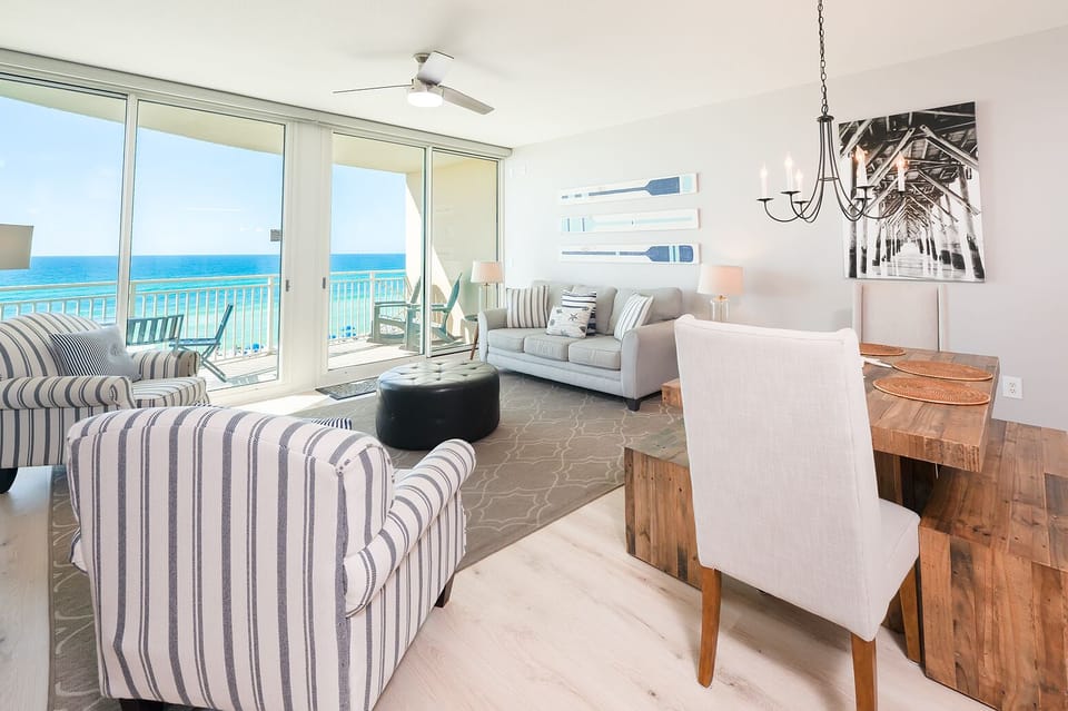 Livingroom area with the widest livingroom 2 bedoom floor plan at Aqua.