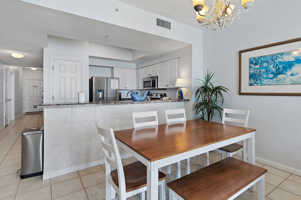 The kitchen flows into the dining area for easy entertaining.
