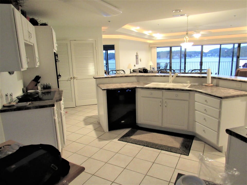 Kitchen's Dishwasher, Double Sink, and Utensil Storage.