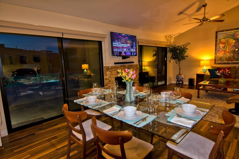 If you want, you can watch your favorite show or a movie while you dine.