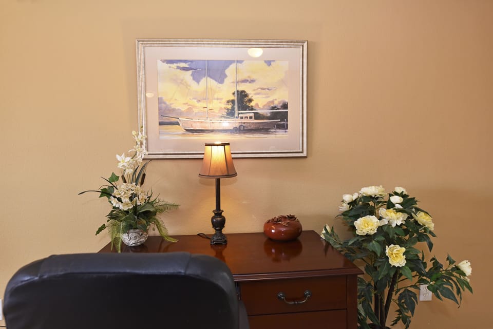 Office area with desk and chair 