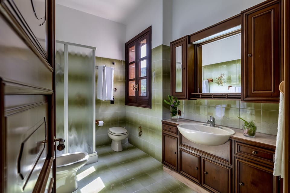 Shower, rainfall showerhead, free toiletries, hair dryer