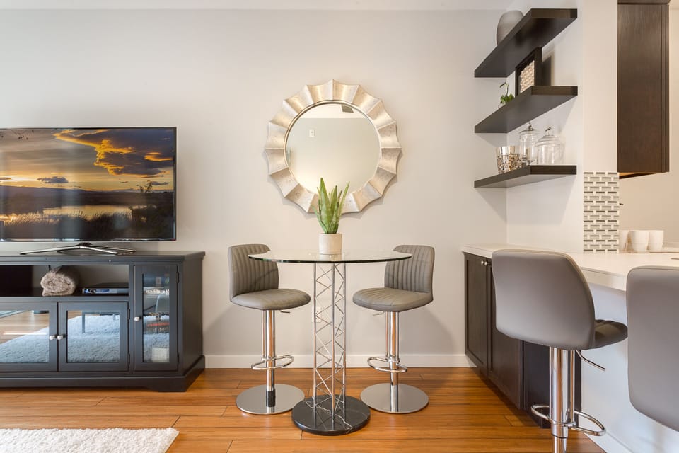 Counter height table that will seat four.