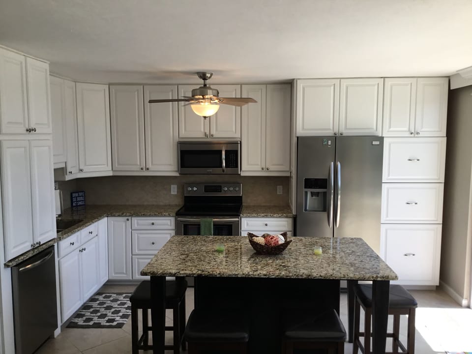 Newly designed  kitchen and eating area with ocean views. M-wave and dishwasher