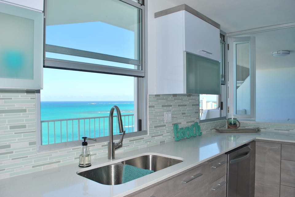 View from kitchen to ocean!