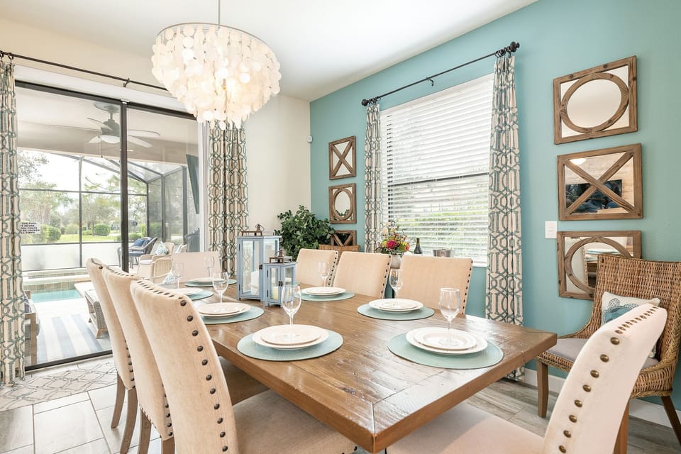 Dining Room with seating for a large family.