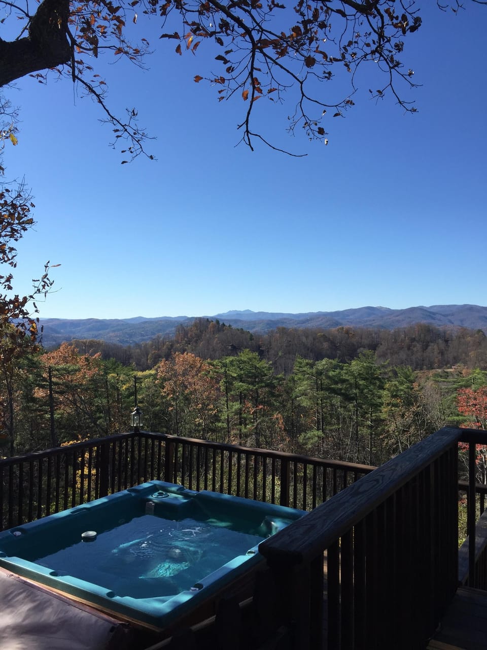 Inviting hot tub with magnificent panoramic view including Grandfather Mountain
