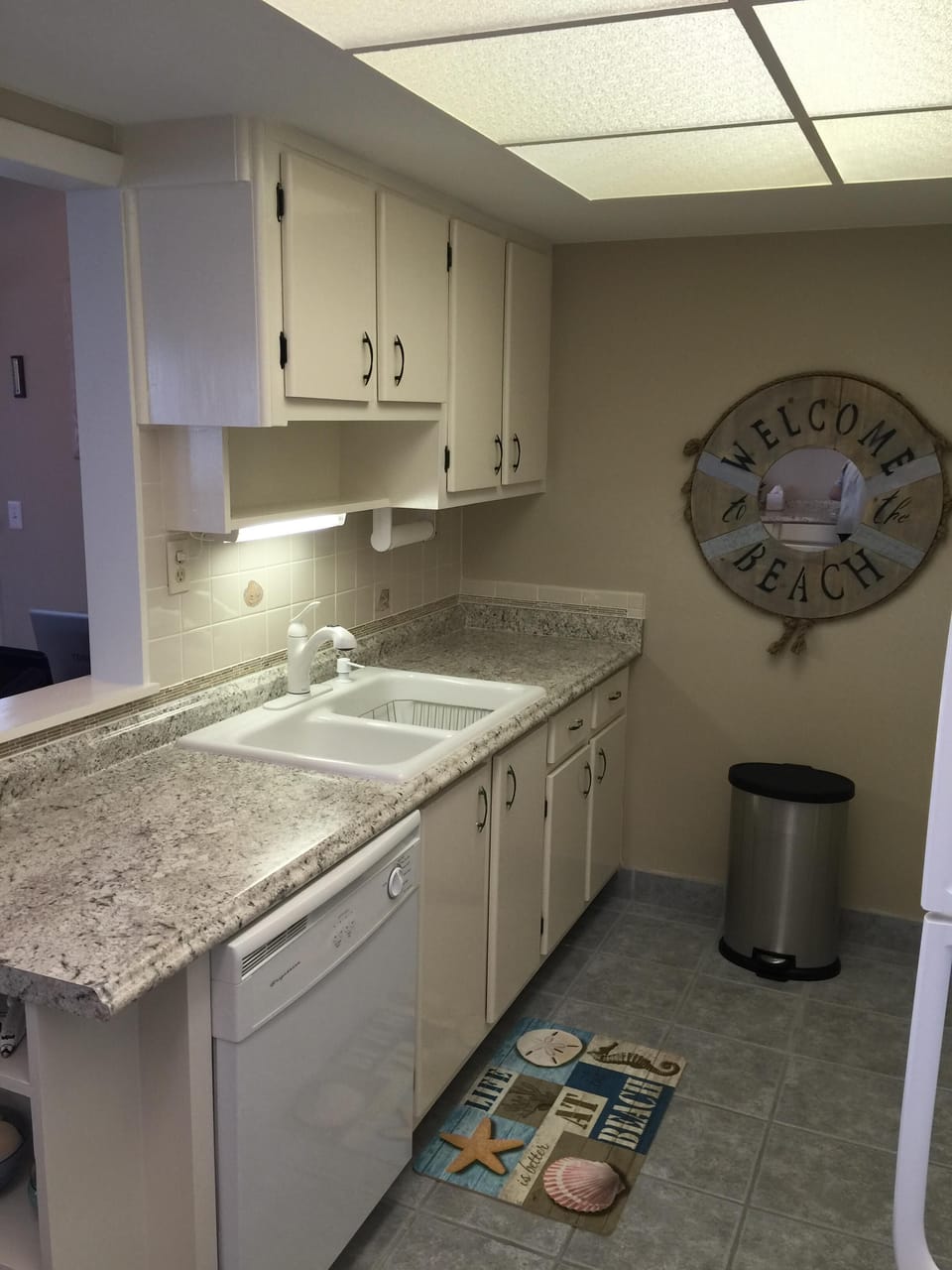 Remodeled kitchen.  Dishwasher, double sink, all kitchen dishes, pans, etc