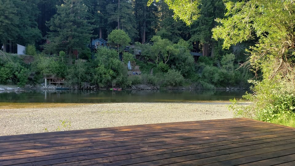 View from river deck in the Fall, Winter & Spring, water next to deck in Summer