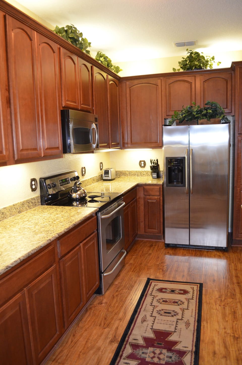 Fully equipped kitchen with stainless steel appliances