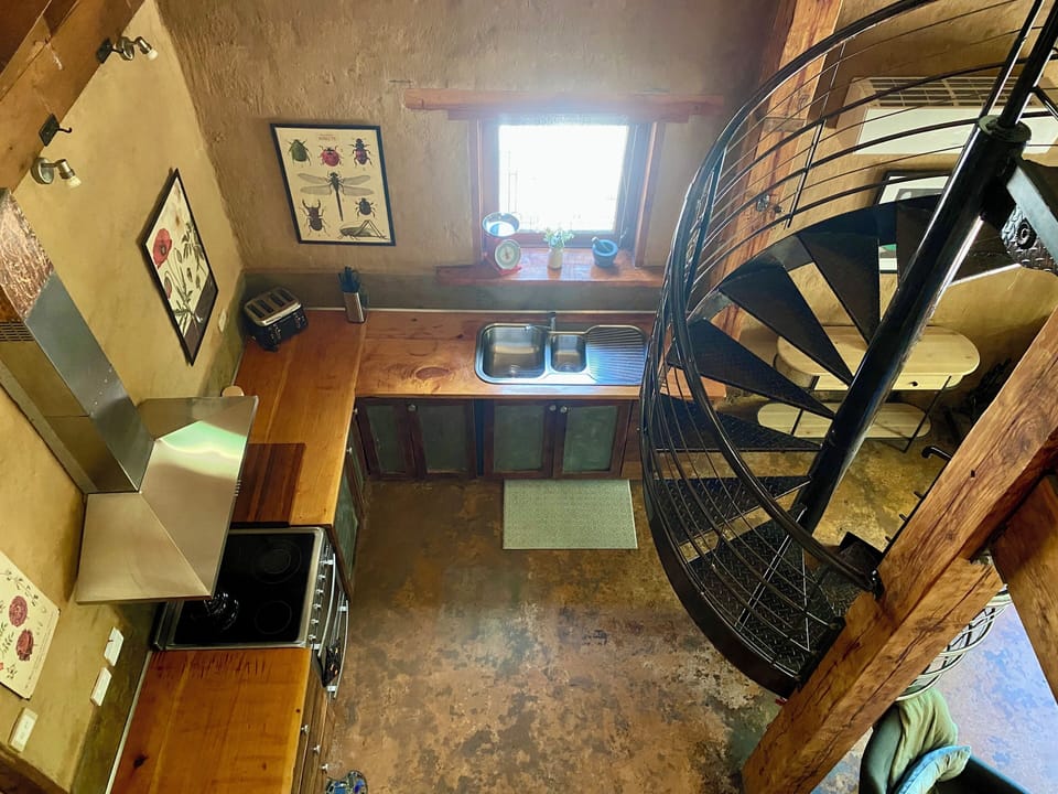 overlooking kitchen area from mezzanine