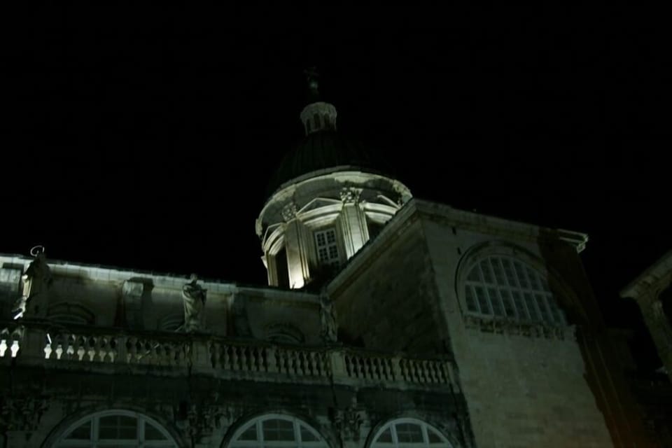 The Dubrovnik Cathedral, seen at night, is just outside your door.