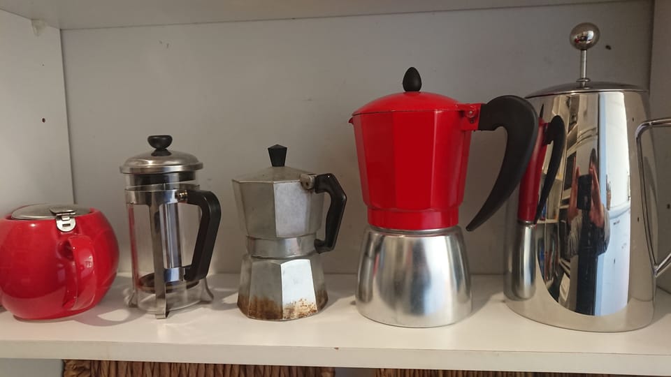 Choices for the coffee & tea drinkers. Locally roasted beans & a grinder provide