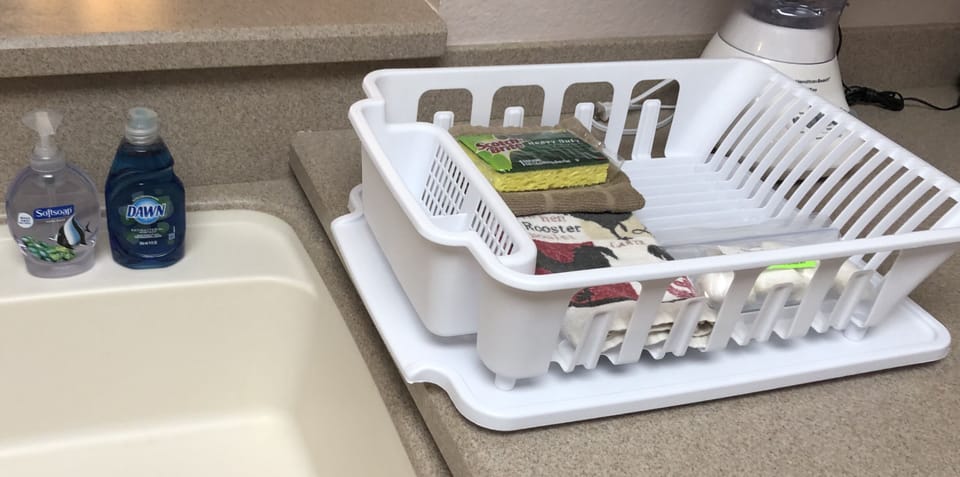 Dish soap, sponge and dishwasher tabs