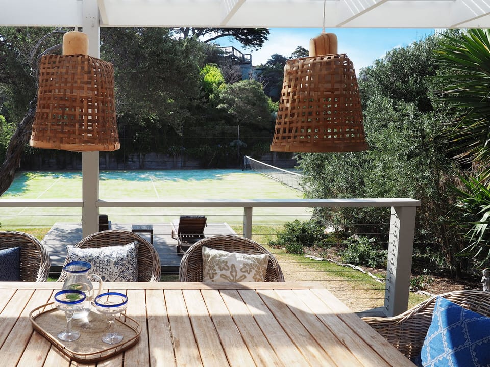 View from deck to tennis court